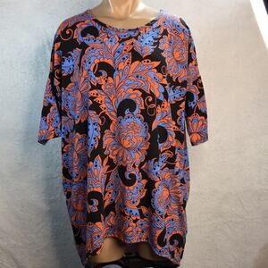 LuLaRoe Long Hi-Lo Irma Tunic Top Black Blue Orange Floral Pattern Size Medium‎